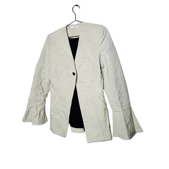 CO Clay Gray Collarless Flare Cuff V-Neckline Single Button Solo-Breasted Jacket - Picture 4 of 12